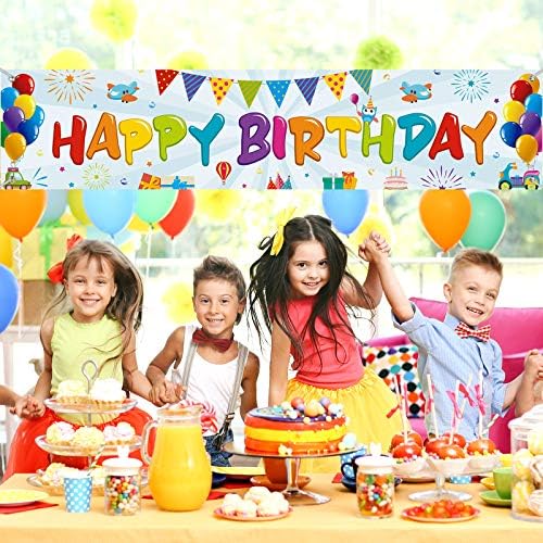 באנר יום הולדת שמח צבעוני, בד גדול רקע רקע שלט יום הולדת שמח, שלט חצר יום הולדת שמח לילדים קישוטים