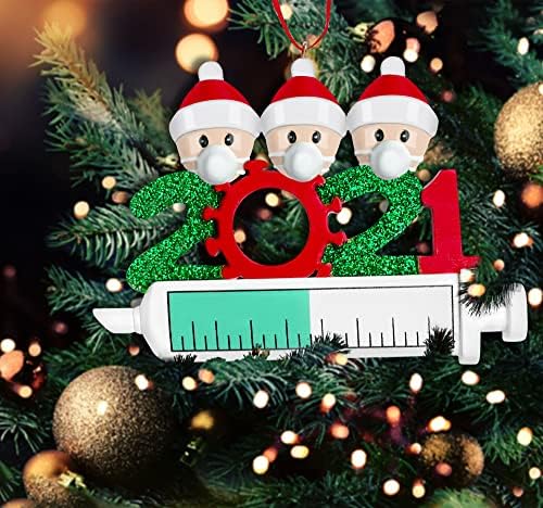קישוטי עץ חג המולד העליזים שלי עם חיסון- 2021 חמוד לקישוט הבית - הסגר נושא דקורטיבי, משפחה, חברים,
