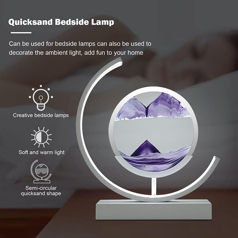 Jjry Creative Quicksand אמנות LED LED שולחן מיטה מנורת לילה חדר שינה, סצנת חול דינאמית זכוכית עגולה