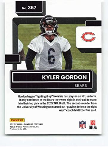 2022 טירונים מדורגים של דונרוס 367 Kyler Gordon דירג טירון NM-MT Chicago Bears כרטיס מסחר בכדורגל NFL
