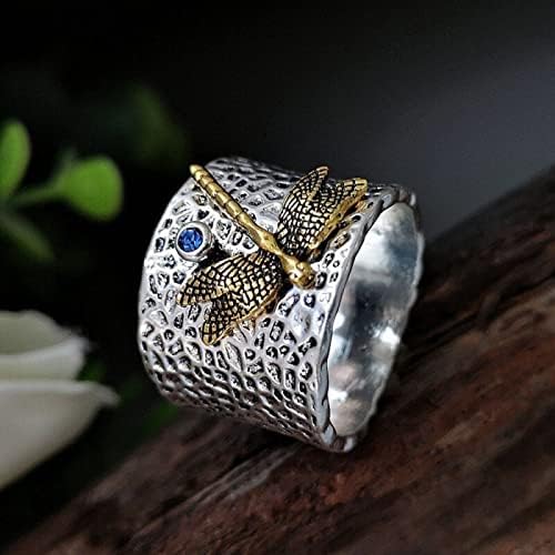 טבעת כסף כחול טבעת כסף כסוף טבעת יהלום זהב פרפר ואהבה טבעת מלאה טבעות אגודל 1 pc לנשים בגודל 10