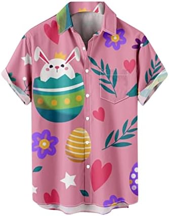 חולצות הוואי חג הפסחא לגברים כפתור שרוול קצר למטה חולצות מזדמנים ביצי פסחא מצחיקות חולצות גרפיקה ארנבות