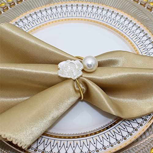 XJJZS מפית טבעת פרח פרח פנינה עיצוב מגבת מפיות מחזיקי אבזם מחזיקי אבזם לחתונה קישוט שולחן