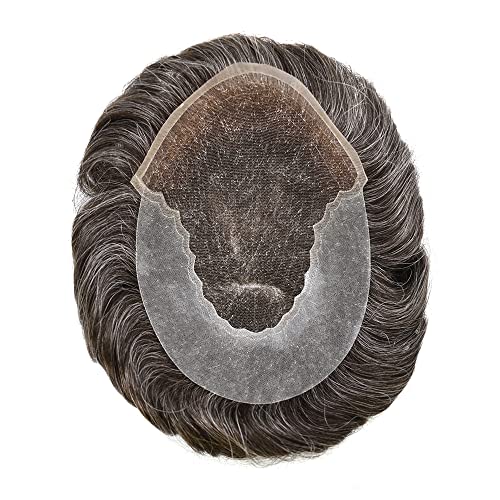 גברים של פאה צרפתית תחרה מולבן קשרים פולי שיער החלפת מערכת קו שיער טבעי שקוף לנשימה נוכריות