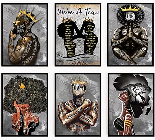 9 חלקים אפרו -אמריקאים אמנות קיר שחור קינג ומלכה חדר קיר עיצוב אנשים שחורים גבר אישה ילדה זוג כרזות בד מדפיס