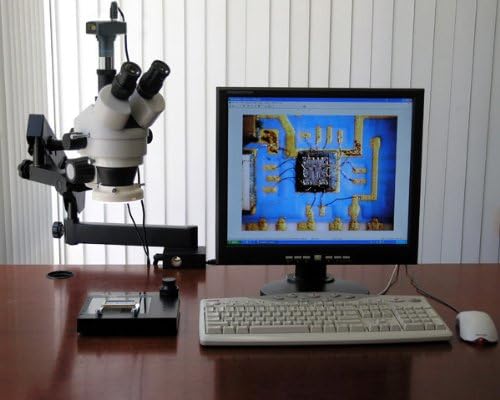 מיקרוסקופ זום סטריאו טרינוקולרי מקצועי דיגיטלי של אמסקופ-6 הרץ-80-8 מ', עיניות פי 10, הגדלה פי 3.5-90,
