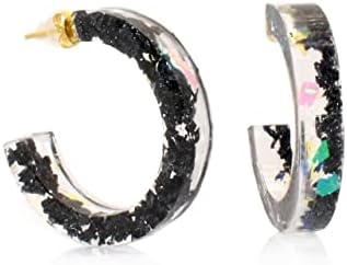 קשת שחור טורמלין קריסטל ריפוי גלקסי עגילי חישוק קטנים - זהב 14 קראט - תכשיטים טעונים רייקי