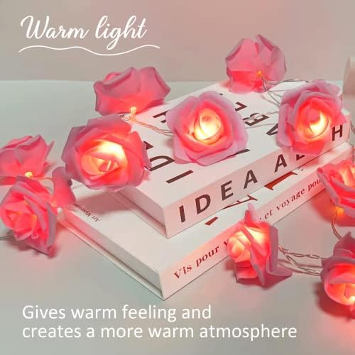 Vipmoon LED אורות מחרוזת פרחים ורודים ורודים, 2M/6.6ft 20 LED אורות חתונה ROSE LED סוללה מופעלת אורות מיתר ולנטיין