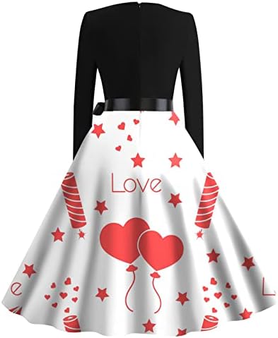 שמלות ndvyxx לנשים 2022 הדפס לב חמוד שרוול ארוך V צוואר שמלת קו מזדמן שמלת תה קוקטייל מותניים גבוהים