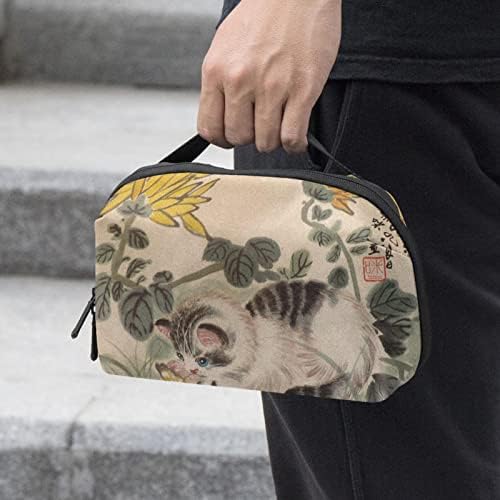 תיק מטמל לטובת טואלטיקה ערכת DOPP לתלייה לגברים שקית גילוח עמידה במים לנסיעות, ציור בסגנון סיני חרצית חתול