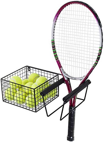 תליית מתכת טניס מחבט וטניס כדור אחסון סל מתלה, קיר רכוב מחבט מחזיק