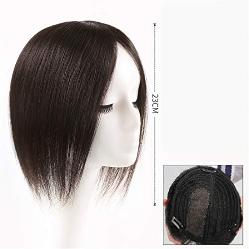 סוסנקי ישר אמיתי שיער טבעי טופר פאה עם משי פרידה לנשים קליפ ב, 9 כבוי שחור, ימין חלק