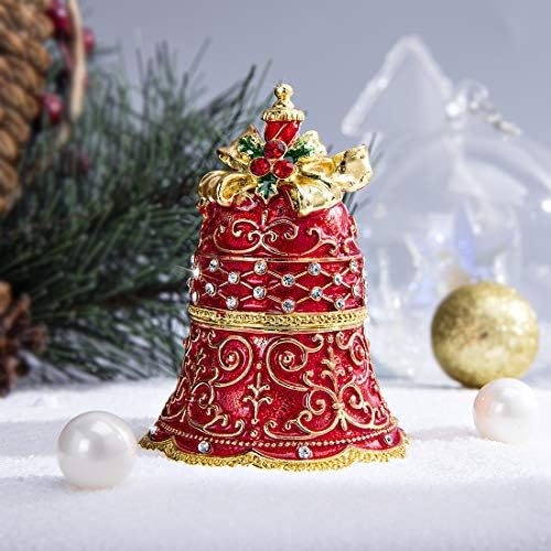 יו פנג צירים חג המולד פעמון תכשיט תיבת אבני חן משובץ סיני אדום צבוע אמייל תכשיטי טבעת מחזיק קופסות אוסף