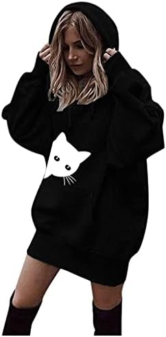 חמוד סווטשירט לנשים ארוך שרוול חתול הסווטשרט גדול חולצות סתיו חורף יוצא טי חולצות עם כיס