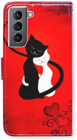 21 בתוספת 5 גרם מקרה, שחור חתול לבן חתול אדום עור להעיף טלפון מקרה ארנק כיסוי עם כרטיס חריץ מחזיק מעמד עבור