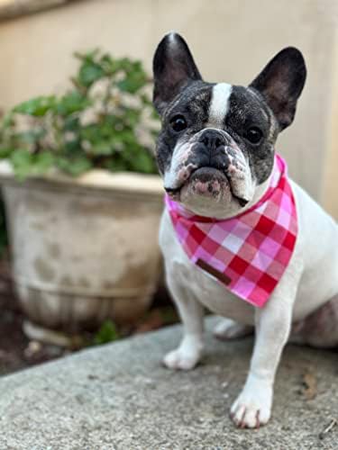 Sew Shop של Sew's Shop Pink משובץ כלב בנדנה - צעיף לחיות מחמד משובץ ורוד, עניבה לאחור, בד כותנה פרימיום,