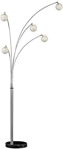 פוסיני אירו עיצוב אלגרה אמצע המאה מודרני קשת רצפת מנורת עץ 5-אור 88 גבוה כרום שחור בסיס שיש קריסטל