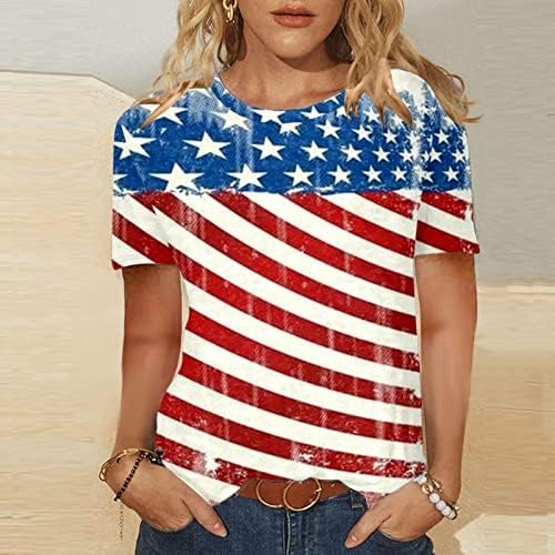 חולצות 4 ביולי נשים דגל אמריקאי חולצות טופ חולצות קיץ חולצות שרוול קצר