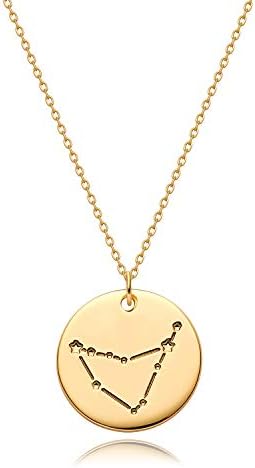נשים מזלות שרשרת זהב מטבע דיסק כוכב חקוק בדוגמת תליון 14 קראט זהב מצופה מעדן שרשרת אישית 12 קונסטליישן הורוסקופ