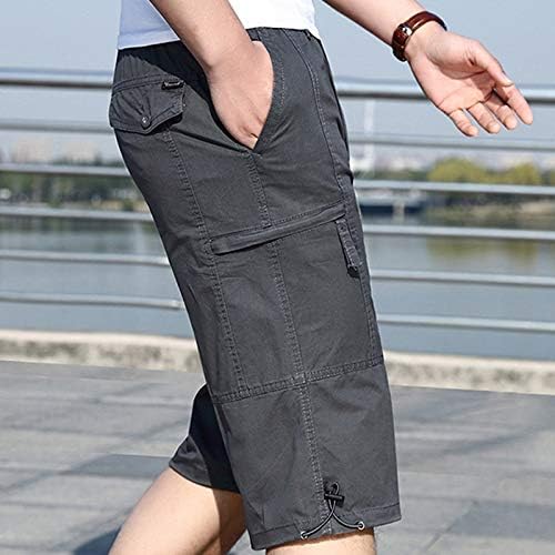 מכנסי מטען של Ozmmyan מכנסיים קצרים מותניים אלסטיים רגועים מתאימים מכנסיים קצרים ברגליים ישר מזדמנים