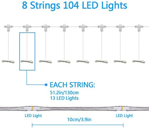 פוליביה פטיו מטריית אורות חיצוני מחרוזות אורות עם 104 נוריות 8 מצבי תאורה שלט רחוק, סוללה מופעל עמיד