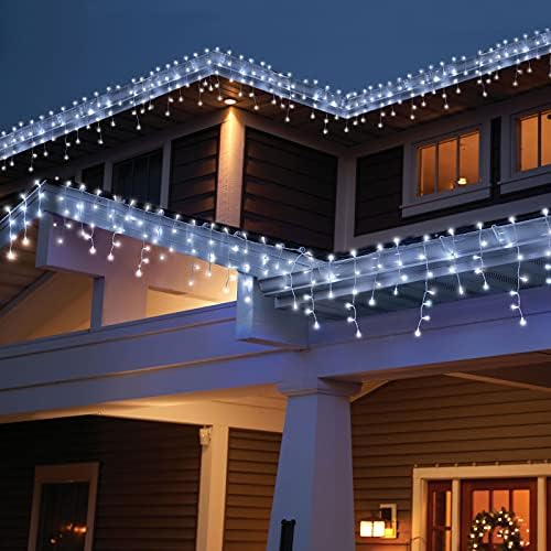 32.8ft 400 LED אורות מיתרי קרח, 8 מצבים אטומי מים אורות חג מולד אורות חיצוניים עם פונקציית זיכרון, אורות