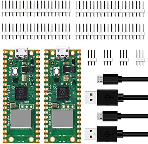 Geeekpi 2-חבילות פטל pi pico w עם כותרות סיכות וכבלי USB- Raspberry Pi RP2040 ChIP, Wi-Fi קישוריות אלחוטית,