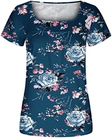 מחבוא נשים צמרות בטן 2023 חולצת טוניקה קיץ שרוול קצר חולצות טשטשת ארוכת זורמת הדפס פרחוני חולצות לבושות