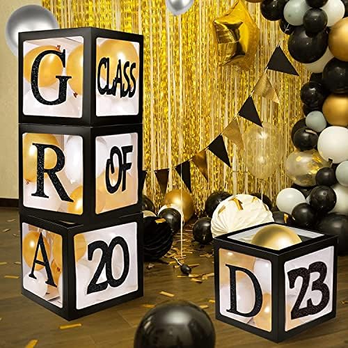 מסיבת סיום קישוטי 2023-4 יחידות שחור בלון קופסות עם אותיות של גראד, כיתה של 2023 כל כך גאה בך סיום