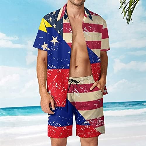 ארהב וונצואלה דגל רטרו דגל 2 חלקים הוואי הגדר מכפתור חולצות שרוול קצר מכנסי חוף מכנסיים רופפים Tees