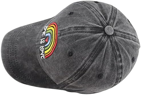 אהבה היא אהבה כובע קשת לגברים נשים, כותנה כותנה מתכווננת מצחיקה כובע בייסבול גאווה הלהטבי