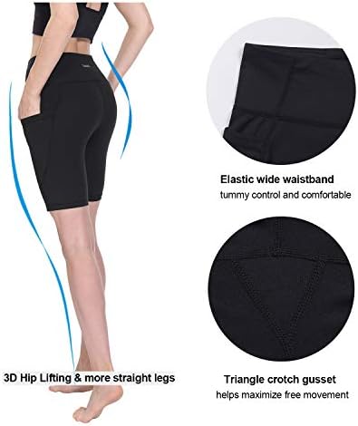 אימון המותניים הגבוה של טייביד לנשים המריץ מכנסי יוגה קצרים בכיסי כיסי בקרת בטן מכנסיים אתלטים,