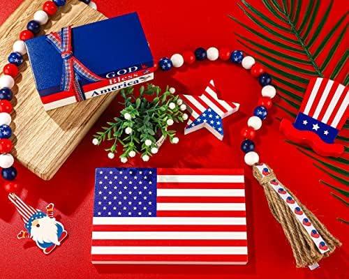 5 יחידים 4 ביולי דקור מגש שכבות שלטי עץ פטריוטיים כוכבי דגל אמריקאים וריקי עץ פס