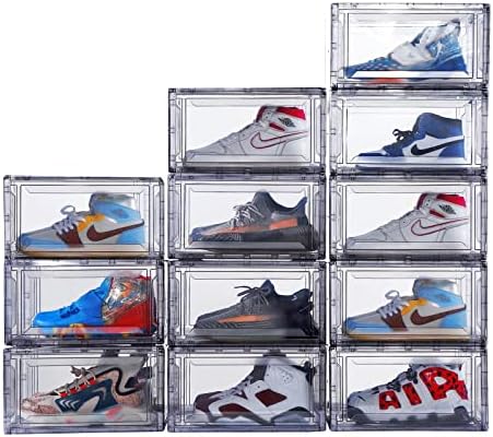 12 קופסאות נעליים בהירות אקריליות - אחסון נעלי ספורט מפלסטיק ברור במיוחד עבור Sneakerhead. מארז תצוגת
