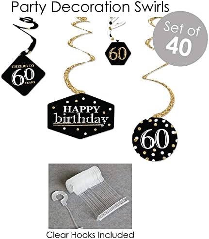 נקודה גדולה של אושר יום הולדת 60 למבוגרים - זהב - ערכת ציוד לקישוט מסיבות יום הולדת - מערבולות, יסודות, ומסיבת