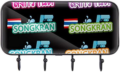 כותרות אמנות של Songkran דפוס דפוס מעיל מעיל קיר קיר, מתלה מעיל כניסה עם 4 חיבור לעיל מעיל גלימות ארנקים חדר