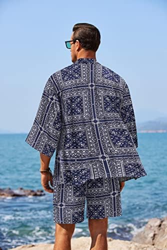 קואופנדי 2 חלקים תלבושת תלבושת קלה של קימונו קרדיגן סט קרדיגן סט חולצת חוף הוואי עם מכנסיים קצרים
