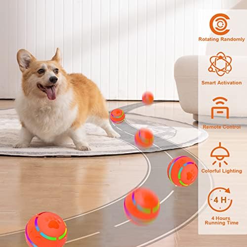 חכם אינטראקטיבי כלב צעצוע כדור עם שלט רחוק, הוביל אורות, נטענת רשעים כדור עשוי עמיד בטוח, תנועה הופעל מתגלגל