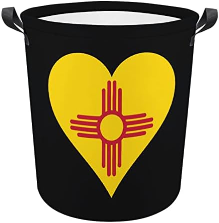 ניו מקסיקו מדינת לב דגל מודפס סלי כביסה עם ידיות עמיד למים מתקפל עגול בגדי צידניות שקית אחסון ארגונית