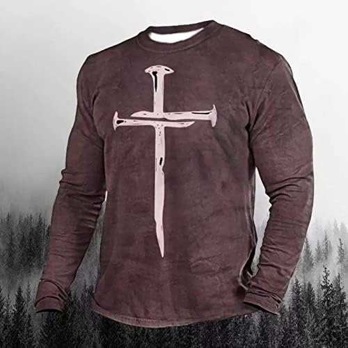 חולצות נוצריות למתנה לגברים ישו הדפס צלב שרוול ארוך שרוול ארוך צוואר עגול עגול