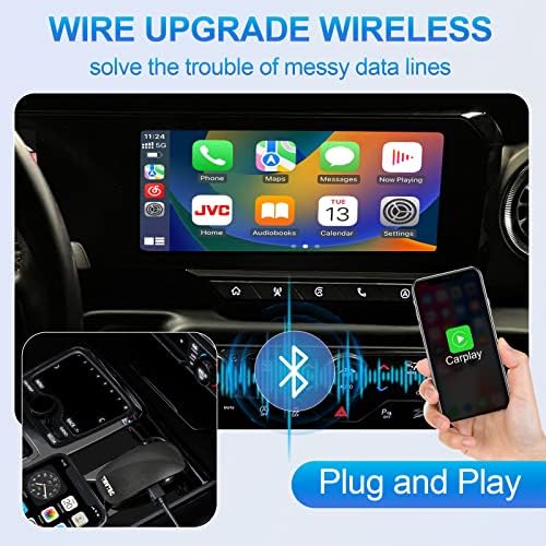 מתאם Carplay Wireless, TNVTEC 2023 Carplay Wireless עבור iPhone 10+ ומכוניות עם Carplay של OEM Wired, שדרוג ל-