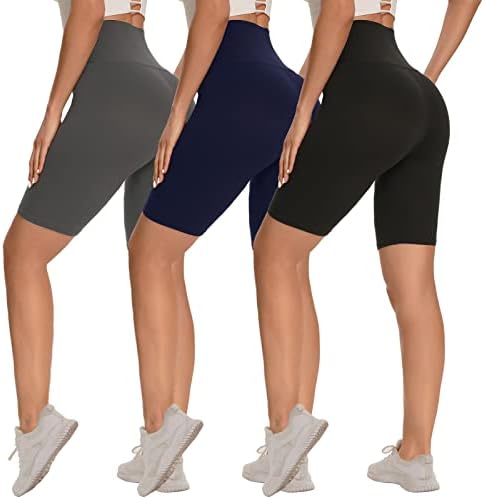 3 מארז מכנסיים אופנוענים לנשים-8 חמאתי רך גבוהה מותן בטן בקרת אימון יוגה ריצה ספורט מכנסיים קצרים
