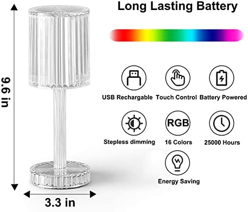 מנורת קריסטל RGB עם שלט רחוק, מנורת שולחן גביש LED צבע שינוי מנורה בקרת מגע, תאורת מצב רוח אקרילית