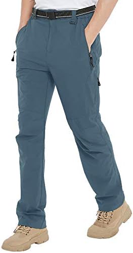 מכנסי טיול גברים TBMPOY עם חגורה עם חגורה חיצונית מהירה משקל קל משקל עמיד למים דיג 5 כיסי רוכסן