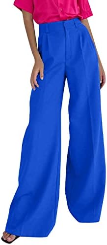 WOCACHI לנשים מזדמנים רגל ישרה כפתור מותן גבוה מכנסיים ארוכים מכנסיים משרדים כושר רופפים מכנסי