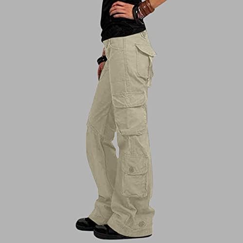 מכנסי מטען בעלי מותניים גבוהים, מכנסי מטען רחבים נשים עם כיסים מכנסי רגל רחבים
