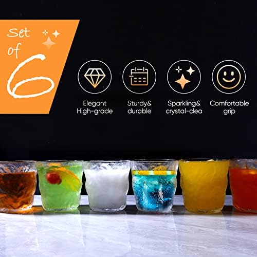 כוסות שתייה של Maytry סט של 6 כוסות זכוכית קרחונים, כוס מיושנת לכוסות בית ומטבח סט כוסות מיץ למשקאות מעורבים,