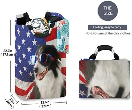סל כביסה מתקפל אופנה כלב אמריקאי דגל כביסת גדול בד סל כביסה ארגונית מחזיק עם ידית