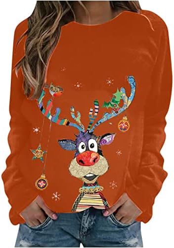 נשים חמוד איל יזע חג המולד ארוך שרוול סוודר יזע הדפסת גרפי עגול צוואר סוודרים חולצות חולצות