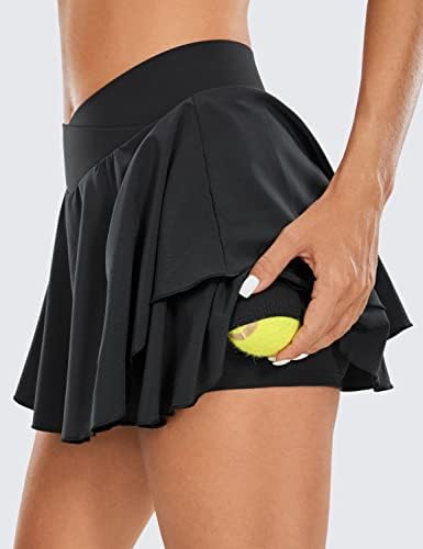 חצאיות טניס של CRZ יוגה לנשים מעבר למותניים גבוהות אימון בשכבות אימון ספורטיבי גולף סקורט חצאיות עם כיסים